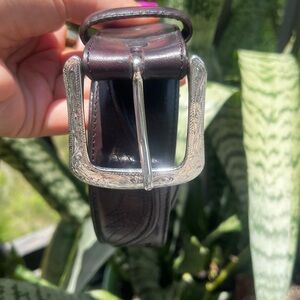 Tony Lama Silver Buckle Brown Leather Belt